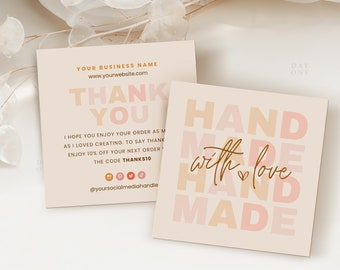 Mini Business Thank You Card Square, Editable Canva Template, Printable Boho Thanks For Your Purchase Design, Business Packaging Insert Card