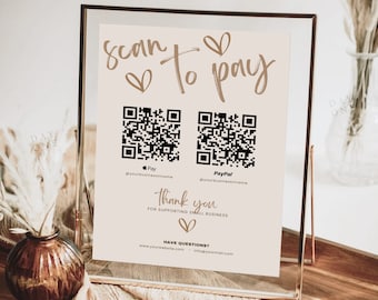 Custom Small Business QR Code Sign, Scan to Pay Payment Method Sign, Editable Salon Sign, Printable Social Media Connect with Us Template