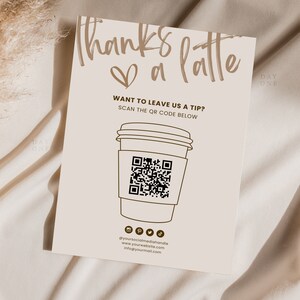 Virtual Business Tip Sign Template Canva, Printable Small Business Thanks a Latte Sign, Editable Payment Method Sign QR Code, Tips Accepted