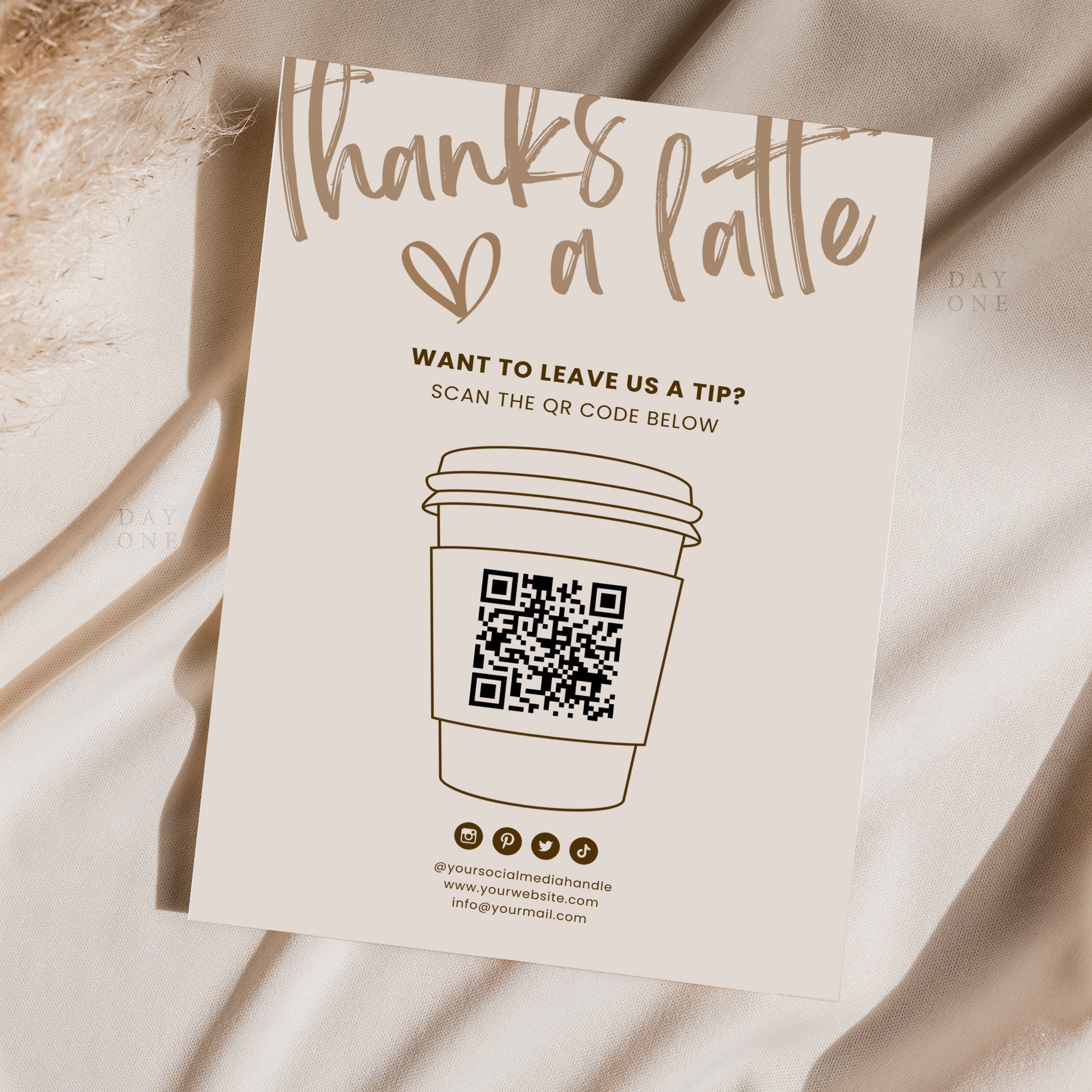 Virtual Business Tip Sign Template Canva, Printable Small Business Thanks a Latte Sign, Editable Payment Method Sign QR Code, Tips Accepted