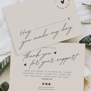 Business Thank You Card Editable, Modern Printable Thanks For Your Purchase Card, Small Business Package Insert Card, Customizable