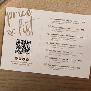Printable Boho Business Price List Template Canva, Editable DIY Service Menu, Pricing Guide Sheet, Boutique Beauty Salon Nail Makeup Hair