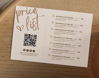 Printable Boho Business Price List Template Canva, Editable DIY Service Menu, Pricing Guide Sheet, Boutique Beauty Salon Nail Makeup Hair