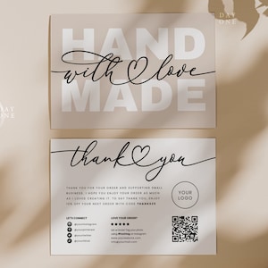 Bedankkaart voor kleine bedrijven bewerkbare canva-sjabloon, boho afdrukbare bijsluiterkaart met QR-code, aangepaste kaart bedankt voor je aankoop