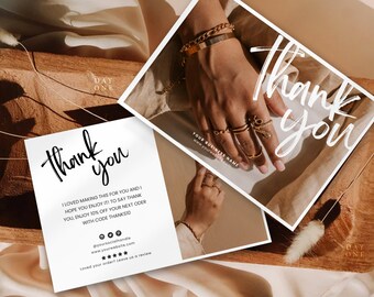 Boho Jewelry Business Thank You Card Editable Canva, Printable Minimal Thanks For Your Purchase Card, Small Business Package Insert Card