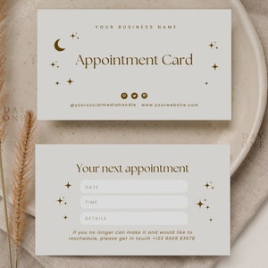 Szablon przypomnienia o rezerwacji do druku Canva, edytowalny projekt karty wizyty, karta Boho Nail Business Next Appt, konfigurowalne szablony biznesowe