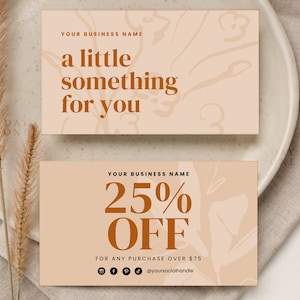 Modelo de cartão de cupom Boho para impressão, modelo Canva de cartão de presente comercial, cartão promocional de marketing empresarial, cartão de desconto de salão de esteticista