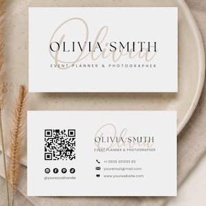 Visitenkarten Vorlage mit QR-Code, Visitenkartenvorlage zum Ausdrucken, Sofort Download, Visitenkartenvorlage zum Selbermachen für Canva