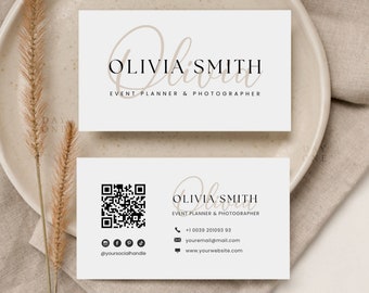 Business Card Canva Template with QR Code, Printable Business Card Template, Instant Download, DIY Editable Calling Card Template for Canva