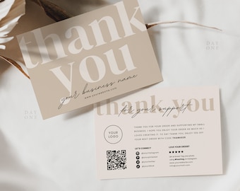 Printable Business Thank You Card, Editable Modern Thanks For Your Purchase Card, Customizable Canva Small Business Package, DIY Insert Card