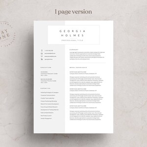 May include: A black and white resume template with the name Georgia Holmes and the title "Professional Title". The resume includes sections for Summary, Education, Work Experience, and Expertise.