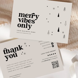 Wkładka do pakowania na Boże Narodzenie do druku w czerni i bieli, niestandardowy szablon podziękowania dla sklepu Etsy Canva, projekt karty boho Xmas Thank For Your Purchase