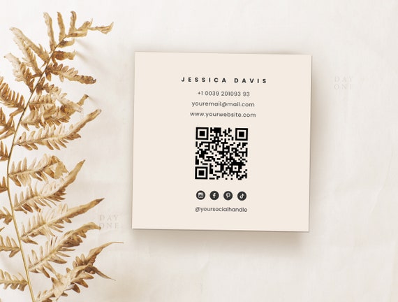 Small Business Card Square Template Canva, Printable Boho