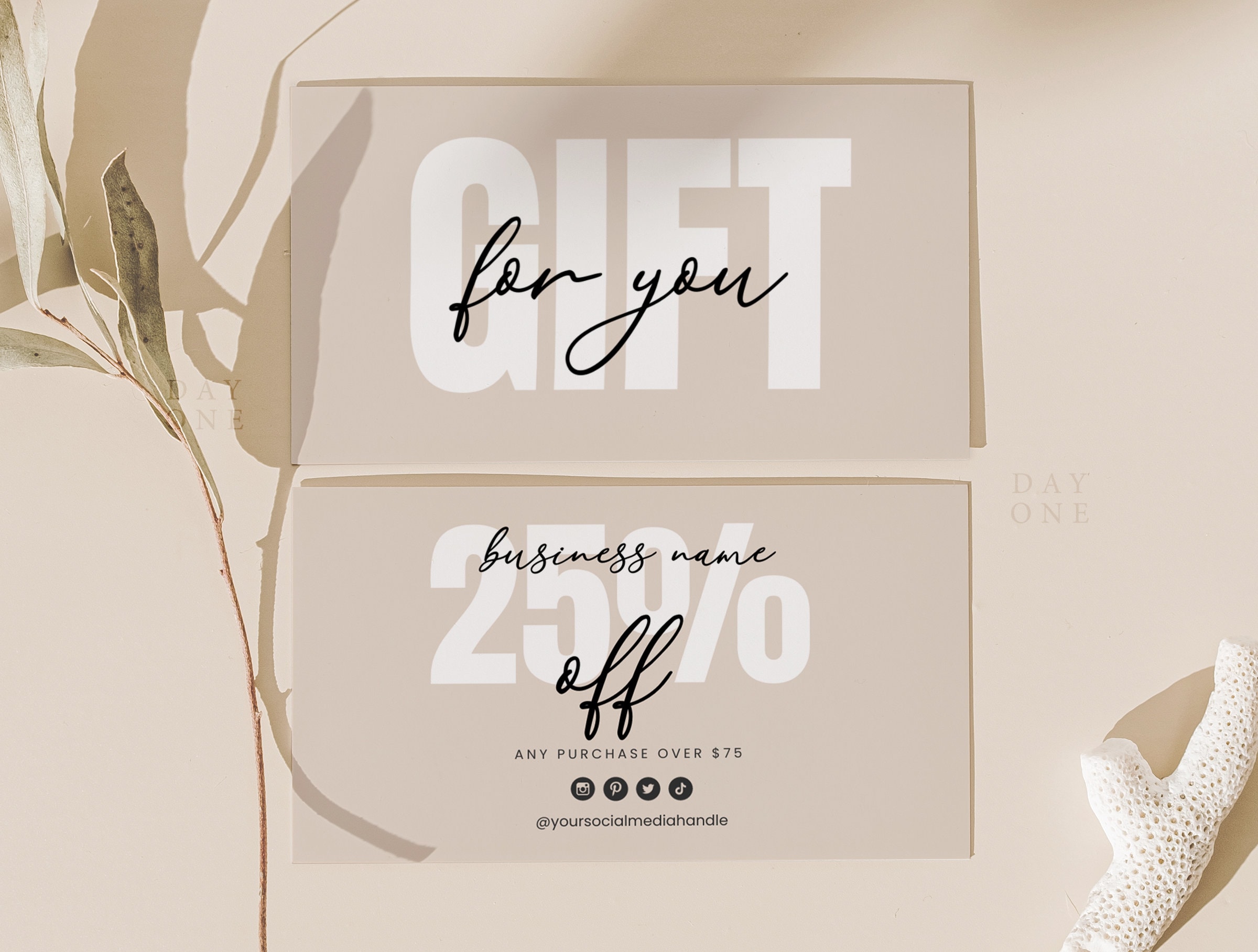 Printable Coupon Card Template, Boho Business Coupon Canva Template ...