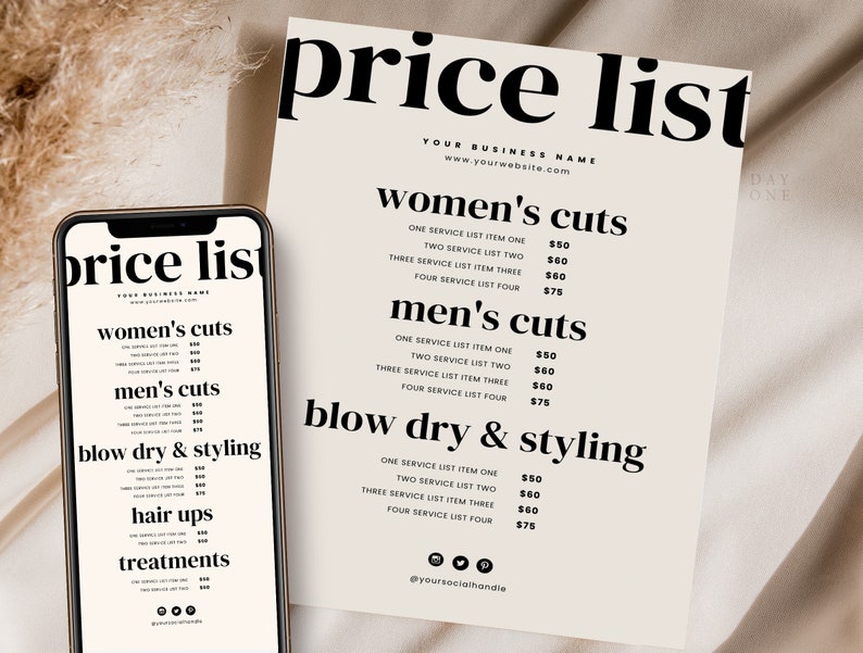 Digital Price List Template Canva Editable List of Services Etsy