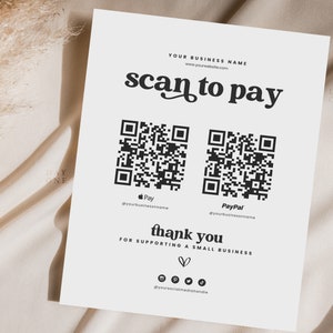 Printable Scan to Pay Payment Method Sign, Editable Small Business Sign ...