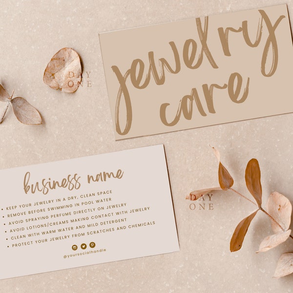 Modern Jewelry Care Card Template Canva, Elegant Jewelry Care Instructions, Business Thank You Card Insert, Printable Boho Care Card Design