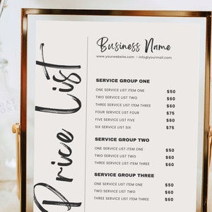 Price List Template, DIY Small Business Printable Pricing Guide Sheet Beauty Salon Nail Makeup Hair Stylist Editable Canva Template