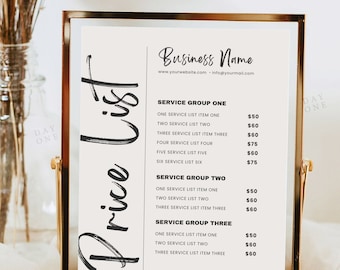 Price List Template, DIY Small Business Printable Pricing Guide Sheet Beauty Salon Nail Makeup Hair Stylist Editable Canva Template