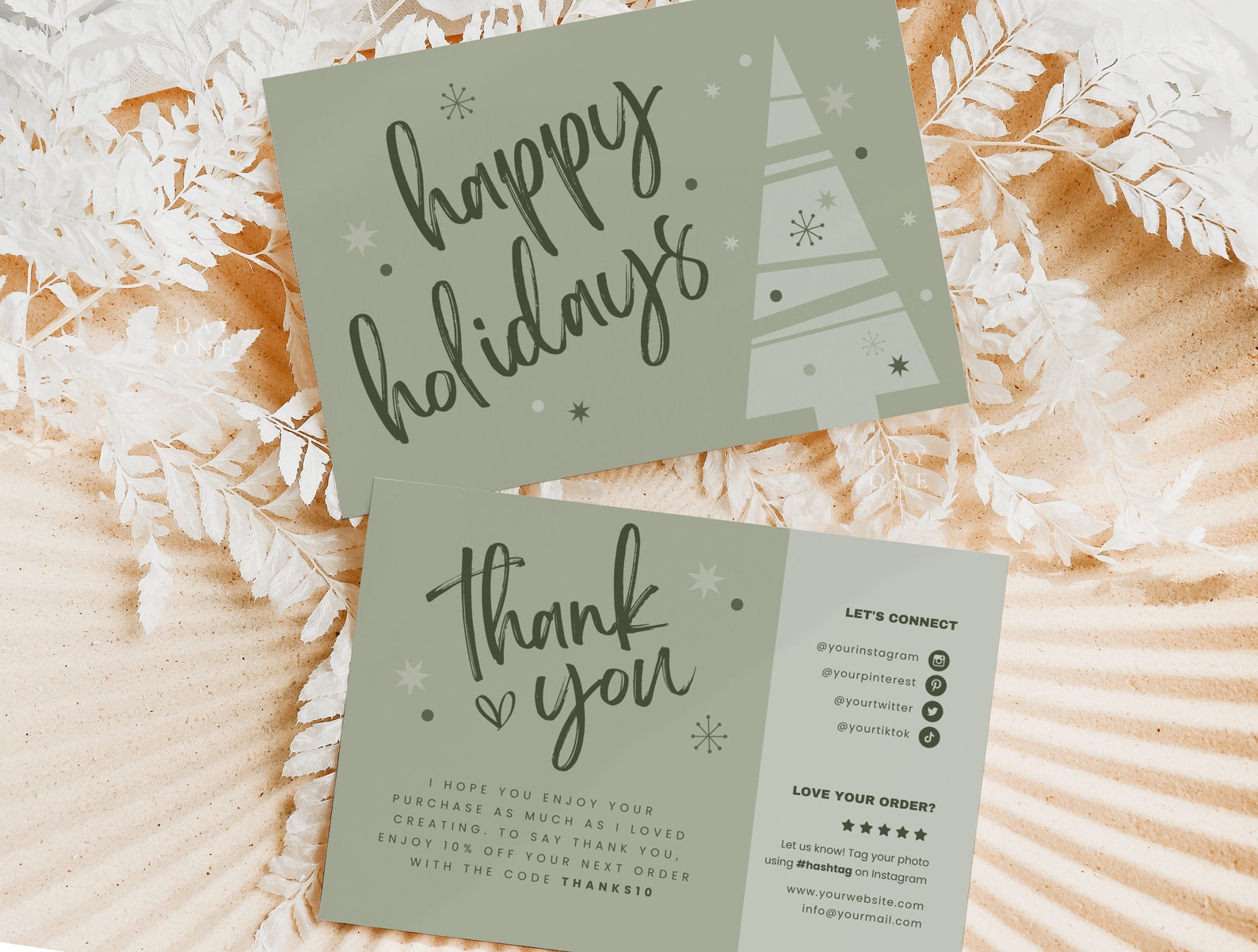 Boho Christmas Business Thank You Canva Template Sage Green Retro ...