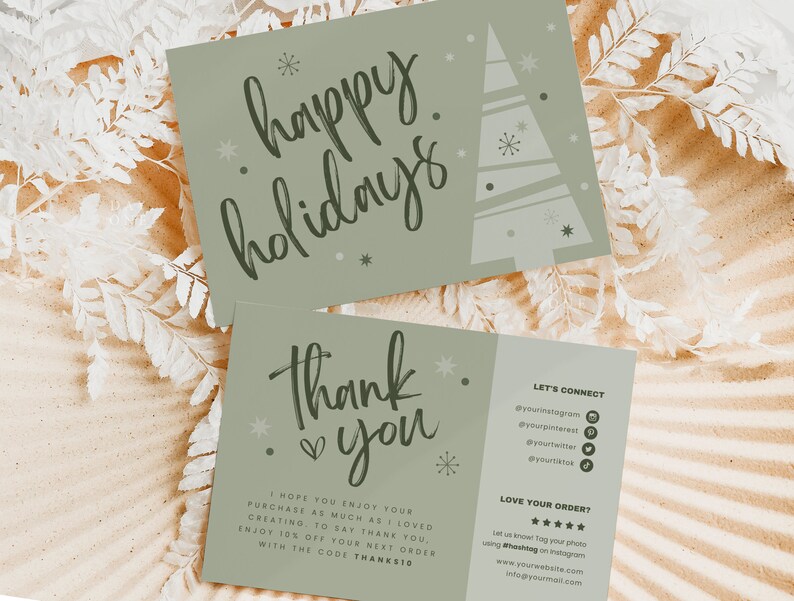 Boho Christmas Business Thank You Canva Template Sage Green Retro ...