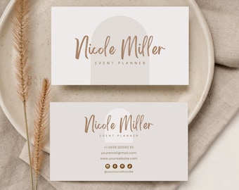 Printable Boho Business Card Canva Template, Editable Terracotta Business Card, Custom Retro Business Branding, Elegant DIY Beauty Biz Cards