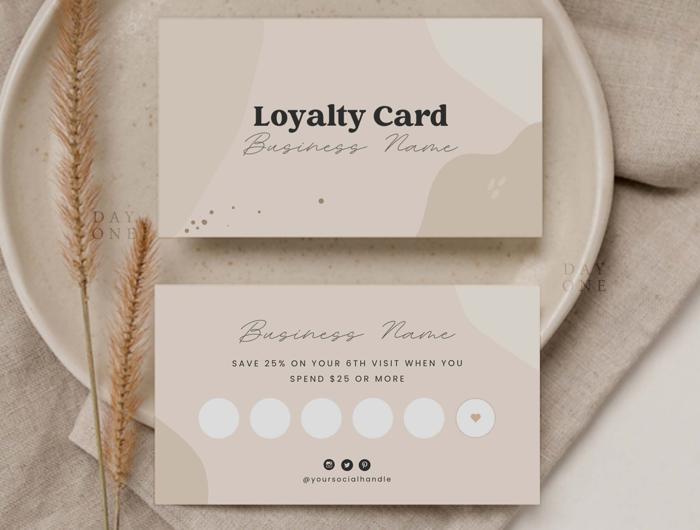 Printable Customer Loyalty Card Design Canva Template Boho Reward 