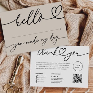Druckbare Kleinunternehmen Dankeskarte Vorlage Canva, bearbeitbare Boho Danke für Ihren Einkauf Card QR Code, Kleinunternehmen Packungsbeilage