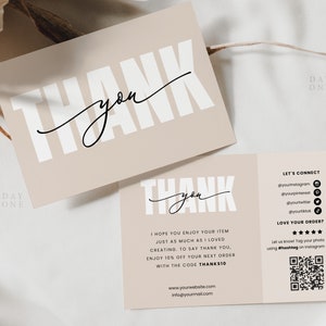 Plantilla de Canva editable de tarjeta de agradecimiento empresarial, agradecimiento moderno imprimible por su tarjeta de compra, tarjeta de inserción de paquete Boho para pequeñas empresas DIY