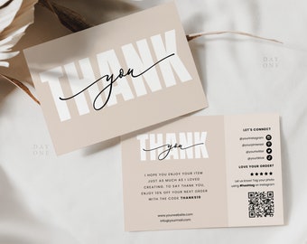 Business Thank You Card Editable Canva Template, Modern Printable Thanks For Your Purchase Card, Boho Small Business Package Insert Card DIY