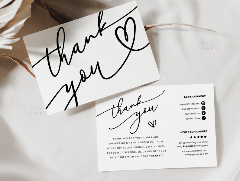 Business Thank You Card Editable Canva Template With QR Code, Elegant