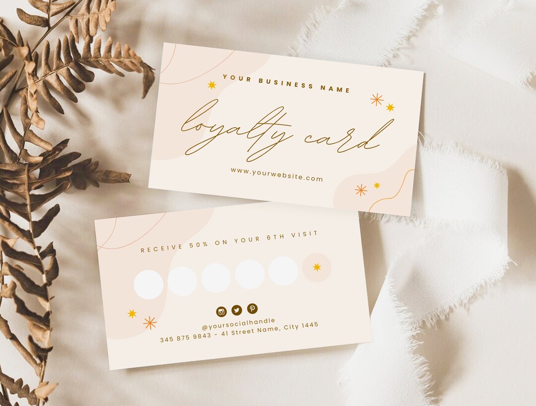 Retro Business Loyalty Card Template for Canva, Printable DIY Boho ...