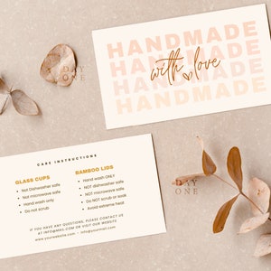 Tumbler Care Card Template Canva, Printable Cup Care Instructions, Editable Washing Instructions Packaging Insert, Small Business Supplies