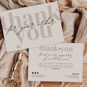 Editable Business Thank You Card, Printable Modern Thanks For Your Purchase Card, DIY Small Business Package Insert Card, Customizable Canva