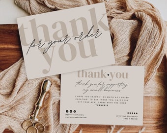 Bearbeitbare Geschäft Dankeskarte, druckbare moderne Danke für Ihre Kaufkarte, DIY Small Business Paketbeikarte, anpassbare Canva
