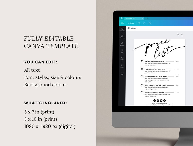 Editable Price List Template Canva, Bundle Price List Scan to Pay QR ...