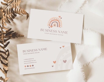 Boho Rainbow Business Card Template, Printable Business Card Design, Unique Canva Business Card Template, Baby Boutique Business Branding