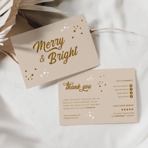 Bearbeitbare Weihnachten Danke Vorlage Canva, Boho Urlaub Kleinunternehmen Verpackung Einsatz, druckbare Weihnachten Danke für Ihren Kauf Design