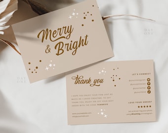 Editable Christmas Thank You Template Canva, Boho Holiday Small Business Packaging Insert, Printable Xmas Thanks For Your Purchase Design
