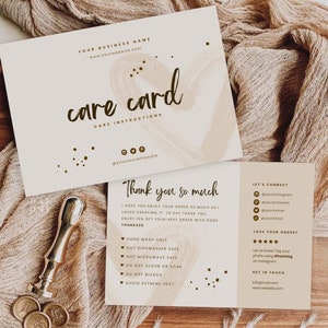Printable Mug Care Cards, Editable Boho Candle Instruction Card, Retro Mug Care Card Canva Template, Custom Garment Care Packaging Insert