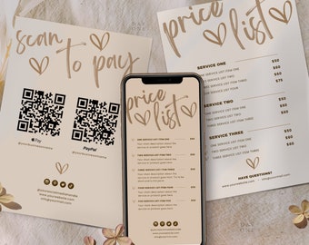 Price List Template, Editable Price List Template Canva, Bundle price list, Beauty Salon Nail Makeup Hair Stylist, Printable Pricing Guide