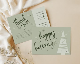 Boho Christmas Business Thank You Canva Template Sage Green Retro, Holiday Printable Thanks For Your Purchase, Editable Pastel Xmas Card