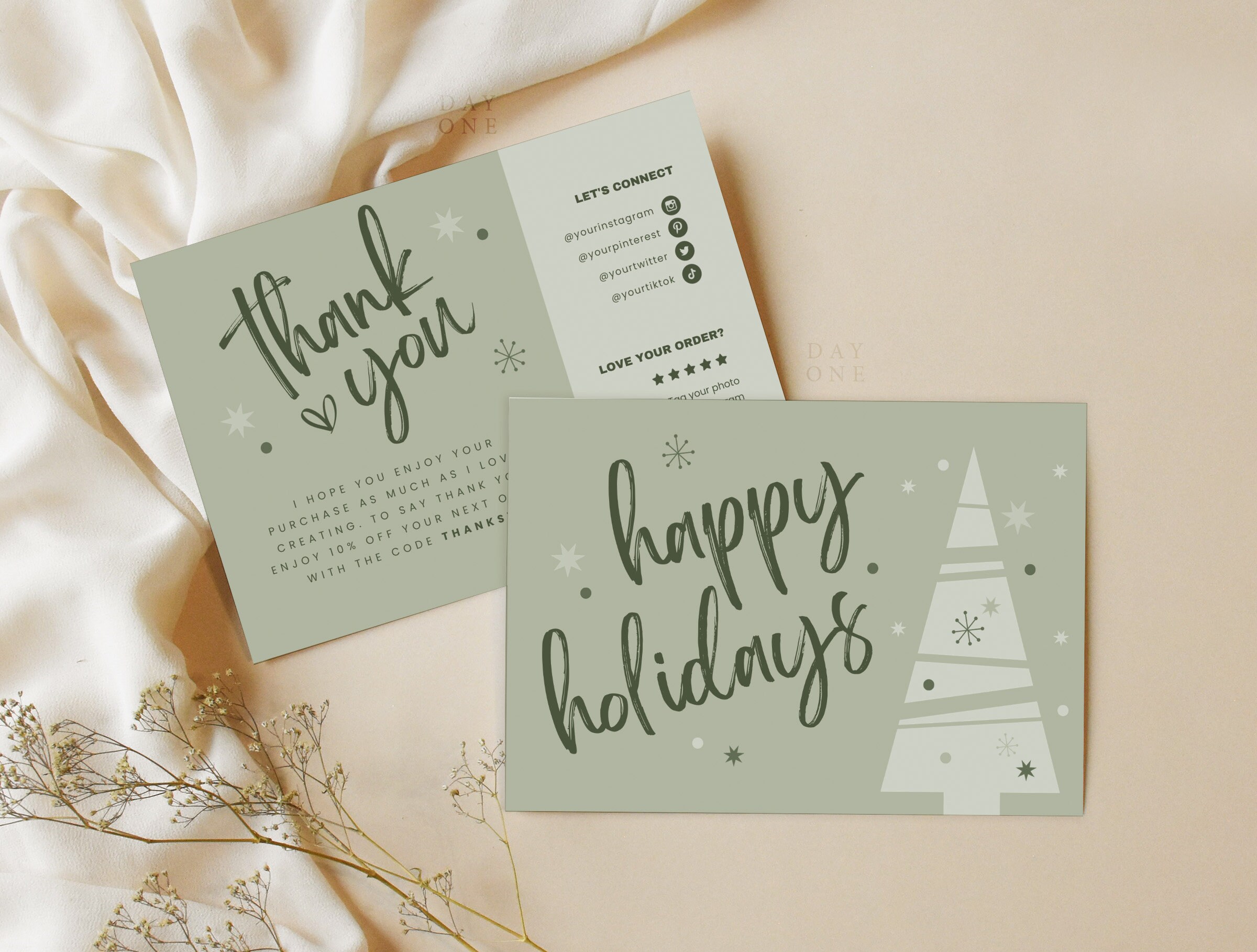 Boho Christmas Business Thank You Canva Template Sage Green Retro ...