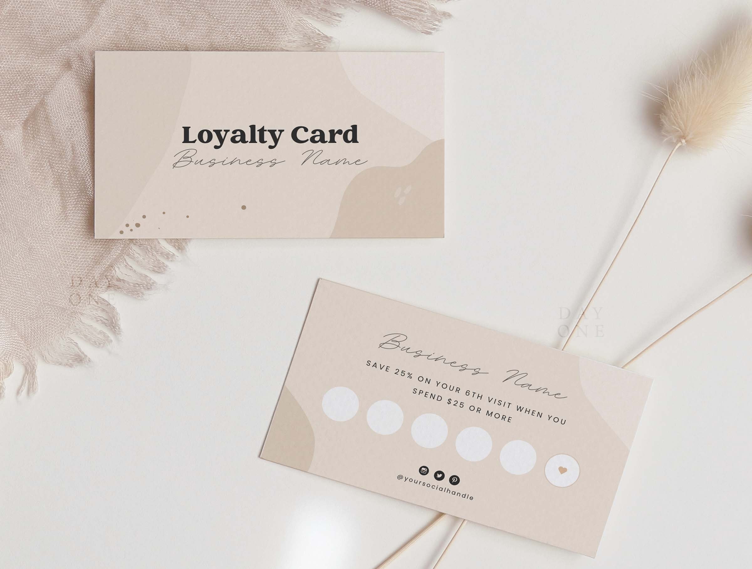 Printable Customer Loyalty Card Design, Canva Template, Boho Reward ...