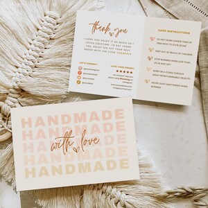 May include: A card with the text "Handmade with love" in a gradient of pink and orange. The text is repeated four times, with the words "with love" appearing in the center of the card.