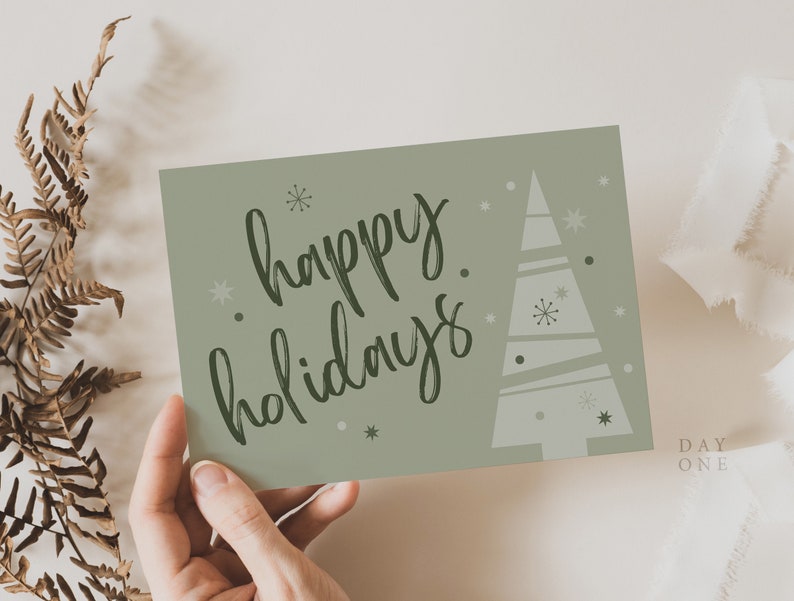Boho Christmas Business Thank You Canva Template Sage Green Retro ...