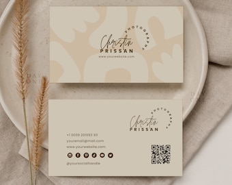 Business Card Template with QR Code Editable, Boutique Business Card Design, Custom Canva Template, Printable Beauty Business Card with Logo