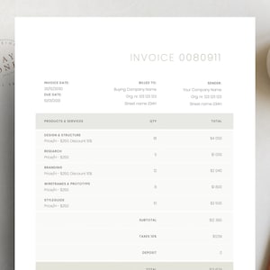 Fully Customizable Printable Invoice | Professional Invoice Template Design for Word & Pages | Small Business Template
