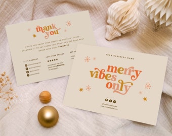 Boho Christmas Business Thank You Card Template, Bohemian Holiday Printable Thanks For Your Purchase, Xmas DIY Thank You Template Canva