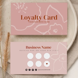Cartão de fidelidade comercial editável Canva Pro, modelo de cartão de desconto para impressão, design de cartão de recompensa Boho, cartão de cliente de cabelo de beleza para unhas de salão DIY